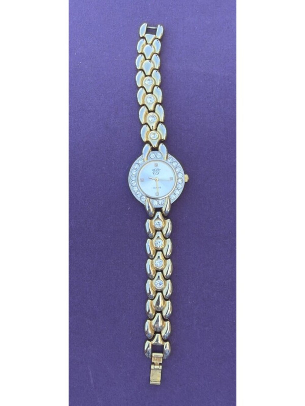 Elizabeth Taylor White Diamonds Gold Tone Crystal Accented Quartz Watch Works
